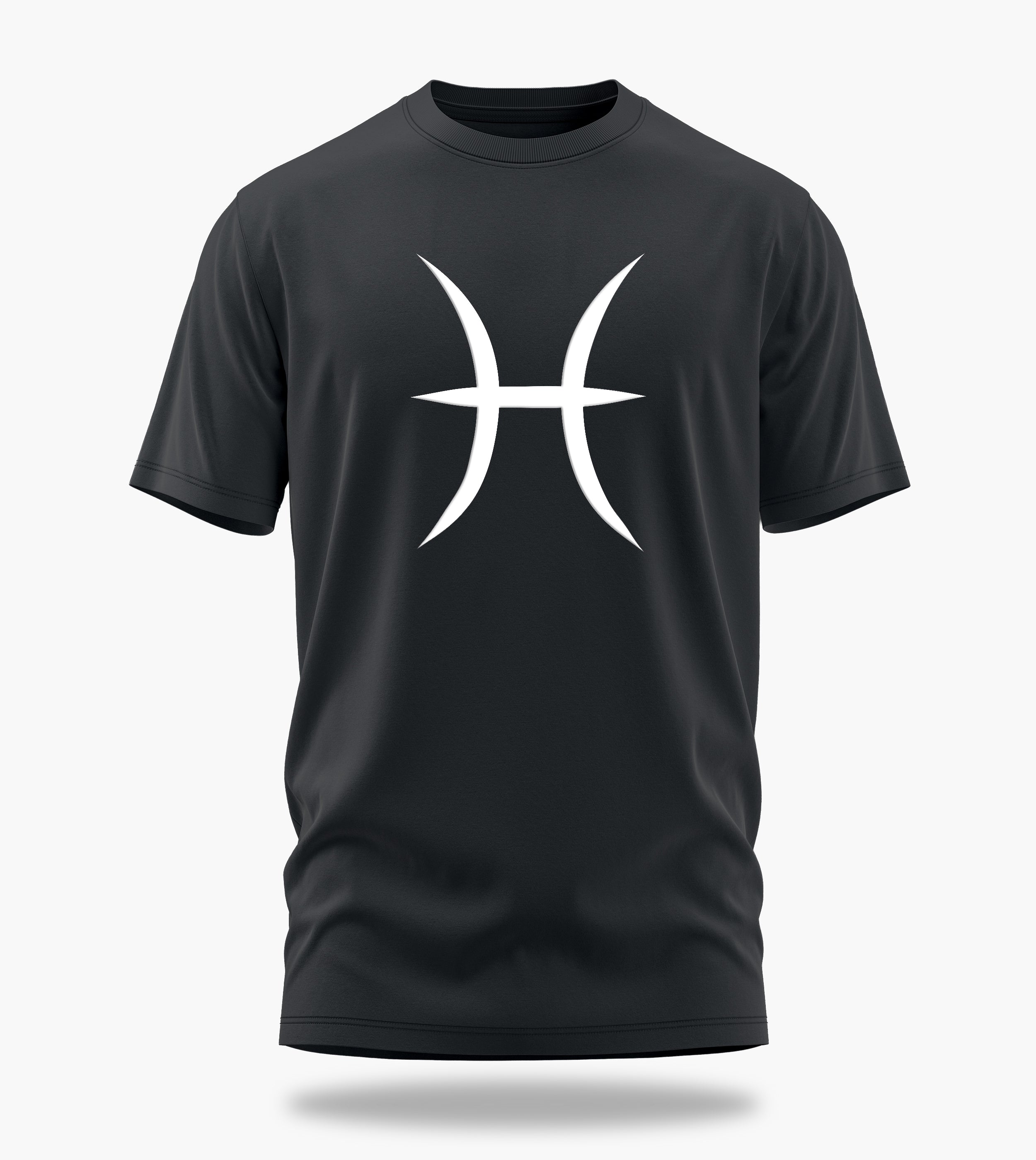 cosmic zodiac warrior pisces backprint graphic t-shirt, steel grey, front view
