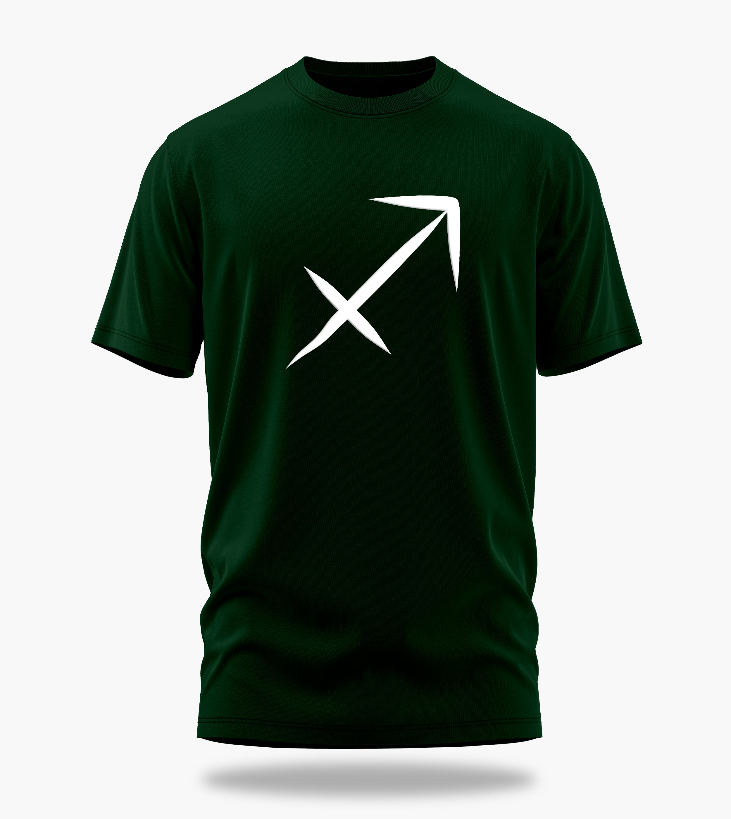 cosmic zodiac warrior sagittarius backprint graphic t-shirt, dark green, front view