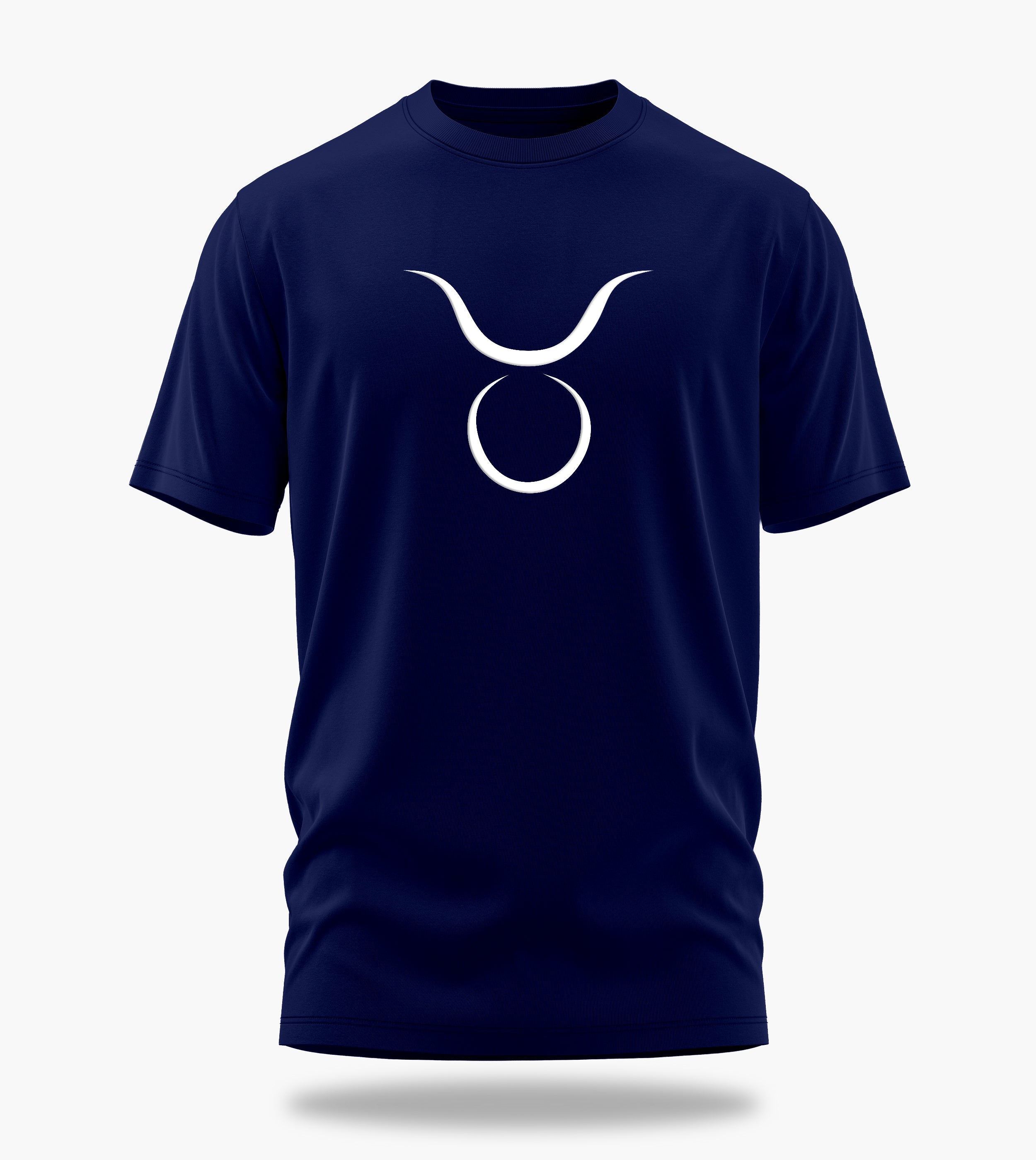 cosmic zodiac warrior taurus backprint graphic t-shirt, navy blue, front view