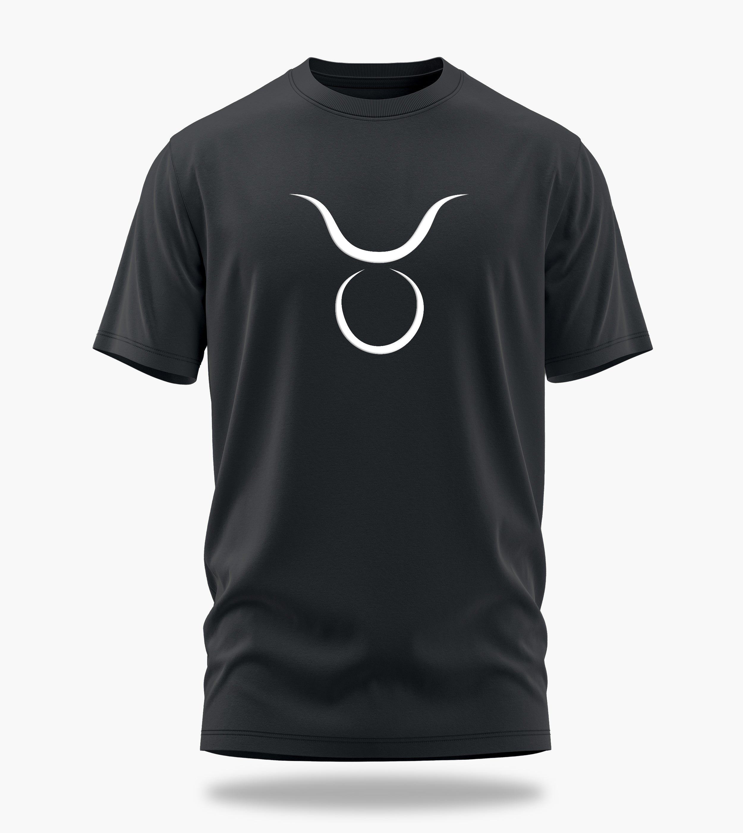 cosmic zodiac warrior taurus backprint graphic t-shirt, steel grey, front view